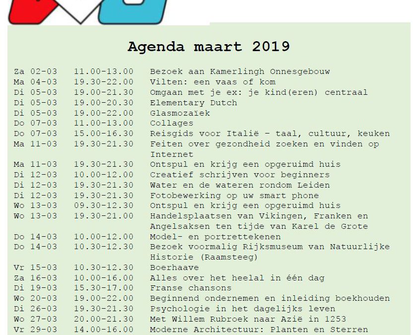 Nieuwsbrief maart 2019 Volks universiteit Leiderdorp