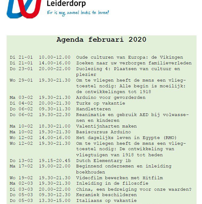 Activiteiten LVU februari 2020