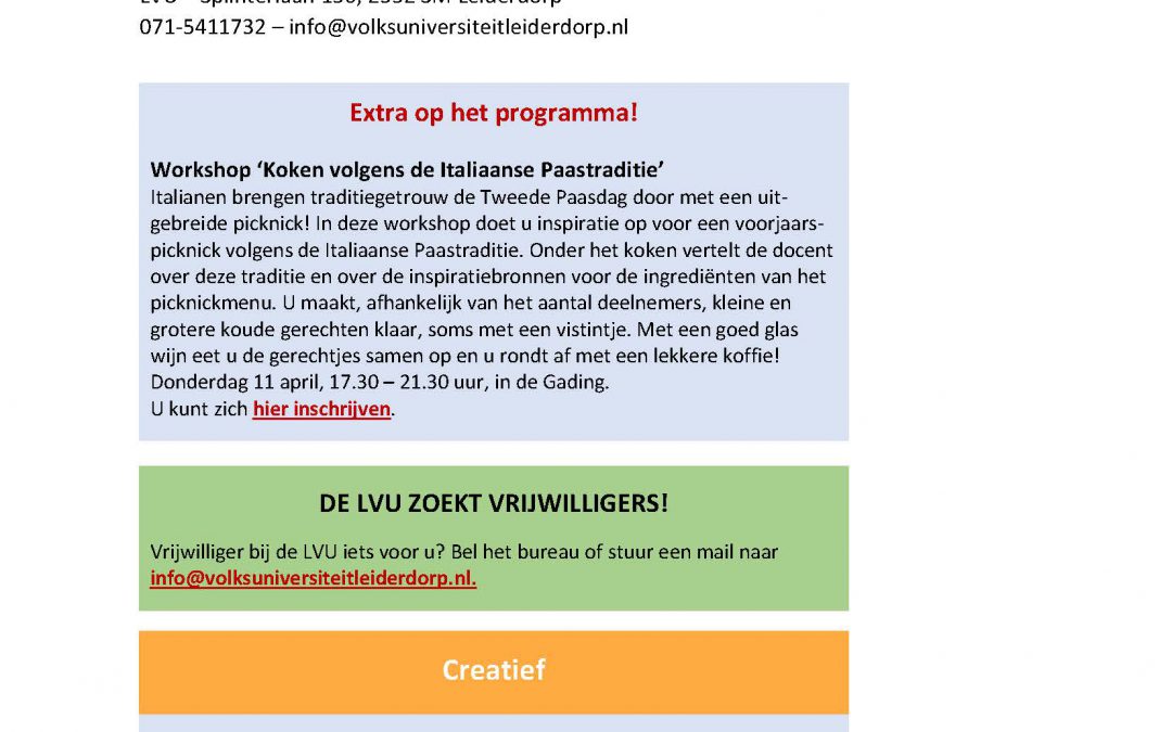 Nieuwsbrief Volks universiteit Leiderdorp