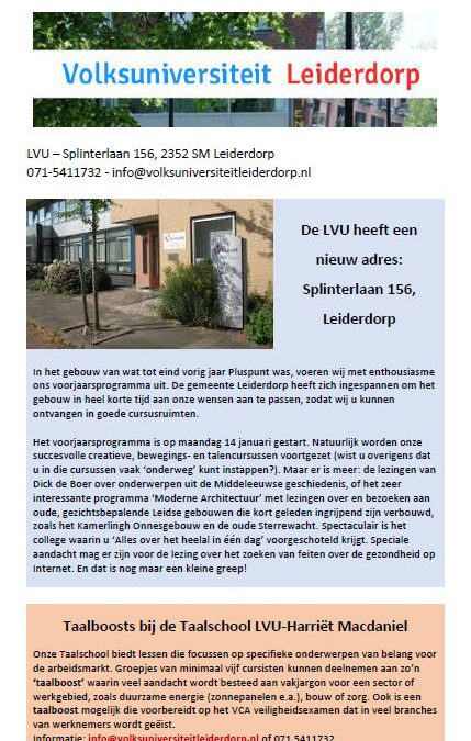 Nieuwsbrief Volks universiteit Leiderdorp